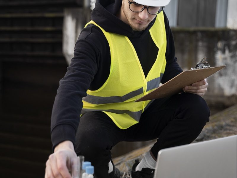 full-shot-engineer-with-laptop-outside
